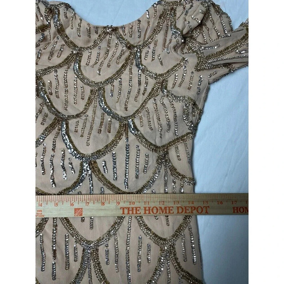 NBD Revolve Tristan Mini Dress XS Sequin Scalloped Hem Bow Delicate Regal Gold - Picture 10 of 13